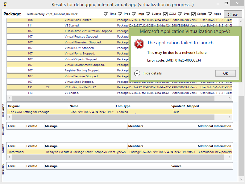 Example of runtime display